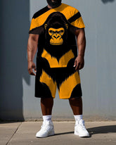Big & Tall Men's Color Block Gorillas Summer Short Sleeve T-shirt and Short Set